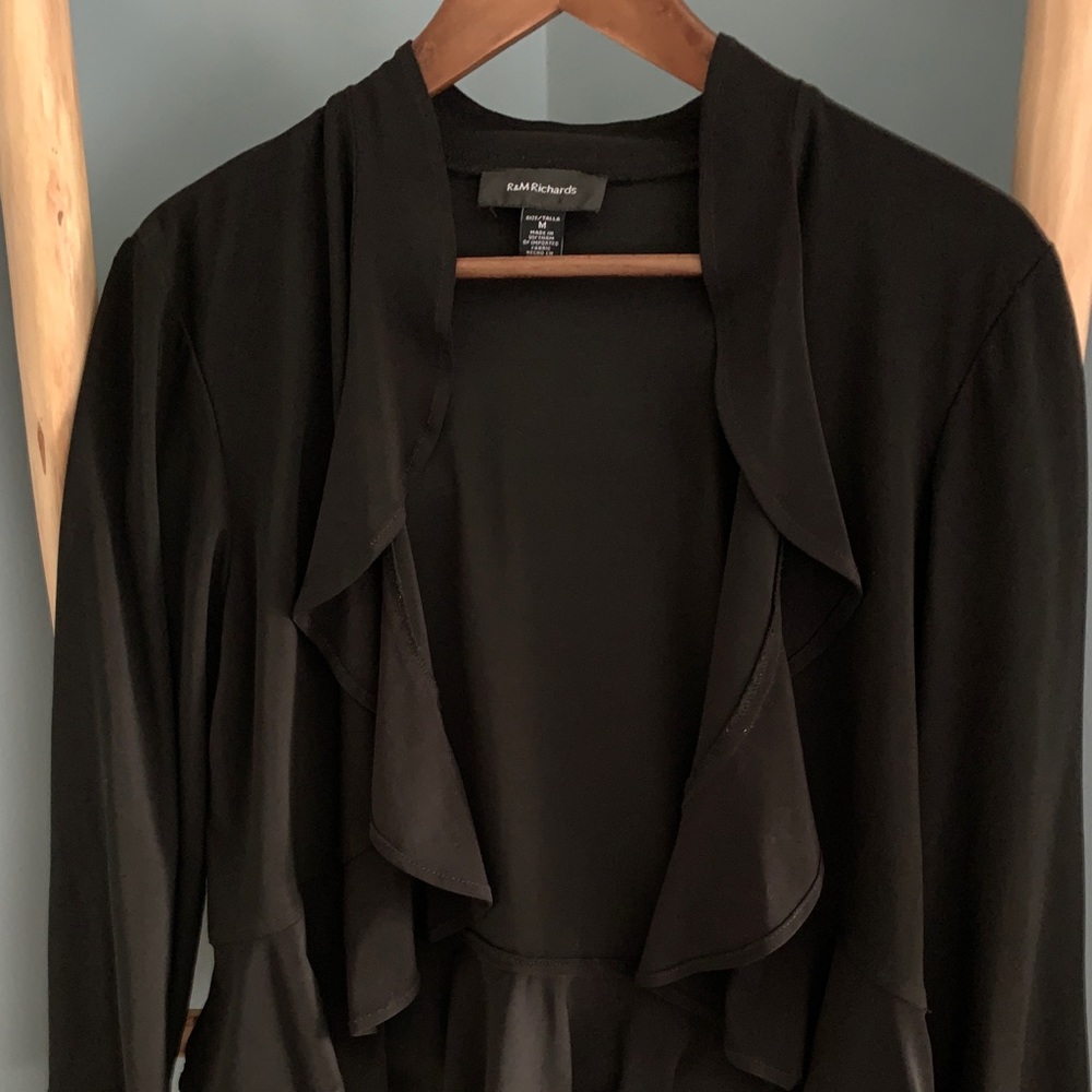 Black ruffle open waterfall crop blazer